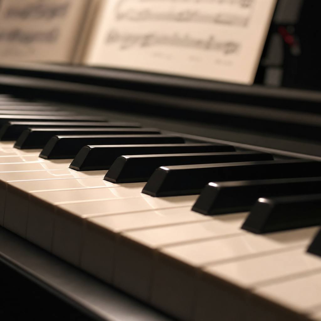 Close-up of piano keys in soft studio light